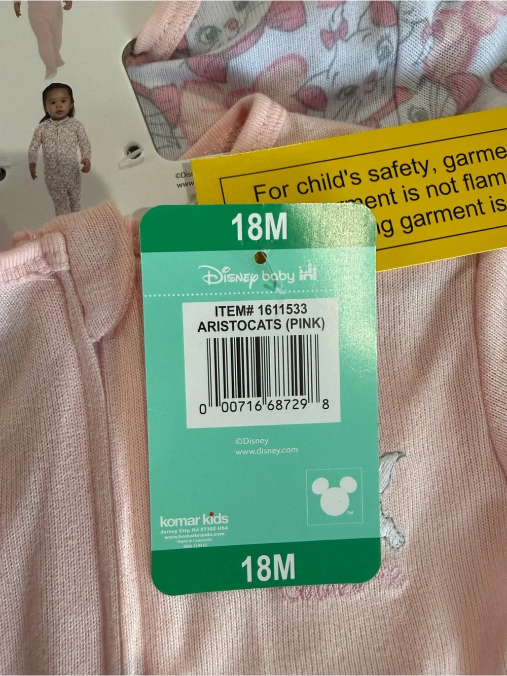 Disney Pink Zip Front Baby Footie 2 Pack